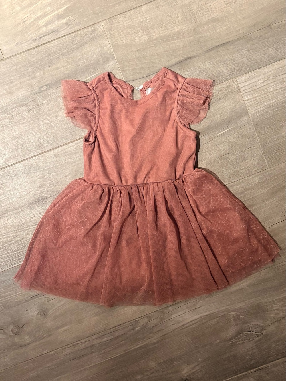Nannette Dusty Rose Tulle Flutter Sleeve Dress